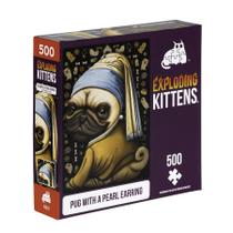Quebra-cabeça Exploding Kittens Pug com brinco de pérola 500 peças