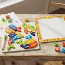 Quebra Cabeça Filhotes Animais Quadro Branco Com Marcador Lousa Educativa Encaixe Números Divertidos