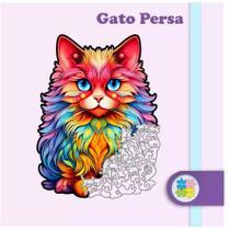 Quebra-cabeça Gato Persa em madeira p com caixa e peças com formas bichinhos