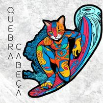 Quebra-Cabeça Gato Surfista Colorido. Peças em Formatos Especiais. Gatos Ilustrações Exclusivas - Bulegodego