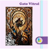 Quebra-cabeça Gato Vitral- 308 Peças em madeira com formas únicas Quebra-cabeça Gato Vitral- 308 Peças em madeira com formas únicas