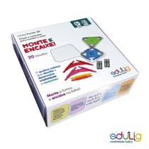 Quebra-cabeça Geométrico Edulig Puzzle Monte e Encaixe - 20 desafios - pense, monte e encaixe sobre a folha desafio - 78 peças, conexões e templates