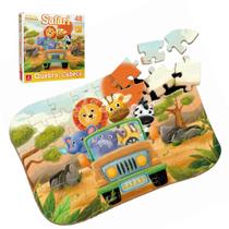 Quebra Cabeça Gigante Safari Em Madeira 48 Peças Brincadeira De Criança Educativo Didático +4 Anos