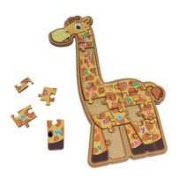 Quebra Cabeça Girafa Alfabética Brinquedo Educativo em MDF