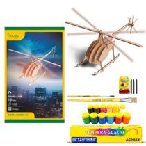 Quebra-cabeça Helicóptero 2 Hélices + 12 Tinta Guache E Giz
