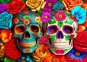 Quebra-cabeça HUADADA Colorful Flowers Skull 1000 peças