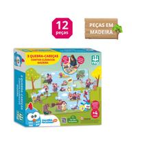 Quebra Cabeça Infantil 12pcs em Madeira Galinha Pintadinha 3 Contos Clássicos Meina Menino Chápeuzinho Vermelho Lebre e Tartaruga Os três Porquinhos - Nig