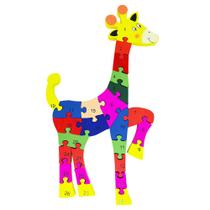 Quebra Cabeça Infantil 3D Madeira MDF Alfabeto 26 Pçs Girafa
