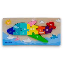 Quebra-cabeça Infantil Avião Encaixe Madeira 3D Montessori