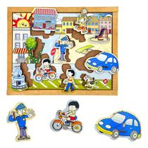 Quebra cabeça Infantil com Pinos Cidade 10 peças Brinquedo Educativo de Madeira Carlu 3 anos