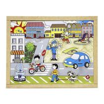 Quebra-cabeça Infantil com pinos Cidade 10 peças Brinquedo Educativo MDF - Carlu - 3 anos