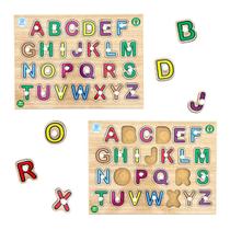 Quebra cabeça Infantil com Pinos Letras do Alfabeto de A ao Z Alfabetização Brinquedos Educativos Madeira Simque