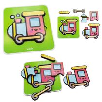 Quebra Cabeça Infantil De Madeira E Encaixe Educativo Trem - Babebi