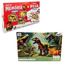 Quebra Cabeça Infantil Dinossauros 160 peças Pega Vareta Jogo da Memoria Animais