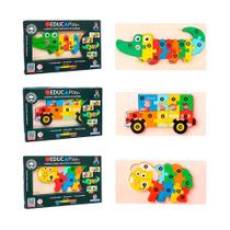Quebra Cabeça Infantil Educa Play Animais e Ônibus Coloridos Brinquedo Educativo de Montar