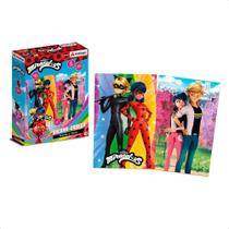 Quebra-Cabeça Infantil Frente e Verso Miraculous Ladybug 2 Em 1 60 Peças 32 x 21 Cm +4 Anos Xalingo