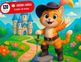 Quebra cabeça infantil gato de botas colorido 120 peças Quebra cabeça infantil gato de botas colorido 120 peças