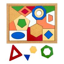 Quebra cabeça Infantil Geométrico 24 peças Brinquedos Educativos de Madeira Escolar Carlu Criança 4 anos