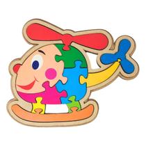 Quebra cabeça Infantil Helicóptero 10 peças Brinquedos Educativos Madeira Maninho Criança 3 anos