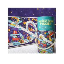 Quebra-Cabeça Infantil Interativo 124 Peças com Embalagem Tubo Alça Modelos Astronauta, Dinossauro E Selva MODELO:SELV