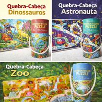 Quebra-Cabeça Infantil Interativo 124 Peças com Embalagem Tubo Alça Modelos Astronauta, Dinossauro E Selva MODELO:SELV