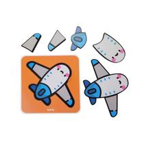 Quebra Cabeça Infantil Madeira 4 Partes Avião Babebi