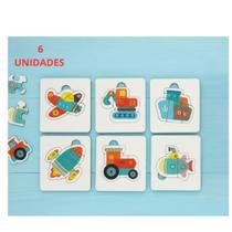 Quebra Cabeça Infantil Madeira Colorido Veículos 6 Peças de Encaixe