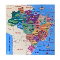 Quebra cabeça Infantil Mapa Estados do Brasil Brinquedos Educativos Pedagógico Escolar MDF Simque 7 anos