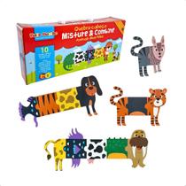 Quebra cabeça Infantil Misture e Combine Animais Brinquedos Educativos Madeira Bate Bumbo Criança 3 anos