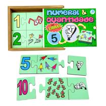 Quebra cabeça Infantil Numeral e Quantidade Libras Brinquedo Educativo Inclusivo de Madeira Simque