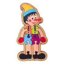 Quebra cabeça Infantil Pinóquio 10 peças Brinquedo Educativo Madeira Maninho 3 anos