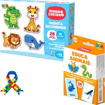 Quebra Cabeça Jogo Cartas Animais kit Brinquedo Infantil Quebra Cabeça Jogo Cartas Animais kit Brinquedo Infantil