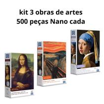 Quebra cabeça Kit 3 obras Monalisa Moça Grito 500pçs nano cd Quebra cabeça Kit 3 obras Monalisa Moça Grito 500pçs nano cd