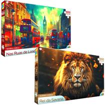 Quebra Cabeça Leão e Ruas de Londres 1000 Pcs Kit 2 UND Quebra Cabeça Leão e Ruas de Londres 1000 Pcs Kit 2 UND
