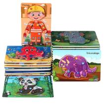 Quebra Cabeça Madeira 3D Infantil Jogo de Encaixe Formas Educativo Bebê Animais Dinossauro SORTIDO