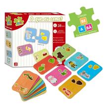 Quebra Cabeça Madeira Infantil BE A BÁ Bebê Brinquedo Jogo Educativo Figuras 28 peças O Que Eu Como