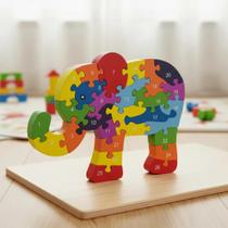 Quebra cabeça Madeira Infantil Educativo Montessori Animais 26 Peças Numeradas Brinquedo Didático