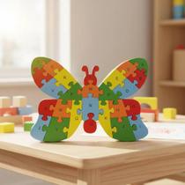 Quebra cabeça Madeira Infantil Educativo Montessori Animais 26 Peças Numeradas Brinquedo Didático