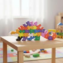 Quebra cabeça Madeira Infantil Educativo Montessori Animais 26 Peças Numeradas Brinquedo Didático