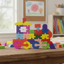 Quebra cabeça Madeira Infantil Educativo Montessori Animais 26 Peças Numeradas Brinquedo Didático