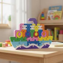 Quebra cabeça Madeira Infantil Educativo Montessori Animais 26 Peças Numeradas Brinquedo Didático