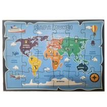 Quebra-Cabeça Madeira Mapa Mundi Brinquedo Educativo