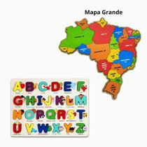 Quebra Cabeça Mapa do Brasil Grande Estados e Tabuleiro Abecedário Letras Coloridas Quebra Cabeça Mapa do Brasil Grande Estados e Tabuleiro Abecedário Letras Coloridas