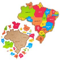 Quebra Cabeça Mapa Do Brasil Infantil Madeira 26 Pçs Grande
