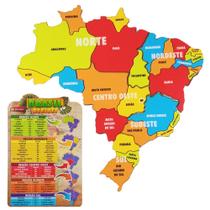Quebra Cabeça Mapa Do Brasil Infantil Madeira Regiões 6 Pçs