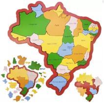 Quebra-cabeça Mapa do Brasil - Regiões, Estados e Capitais em Madeira New - 306