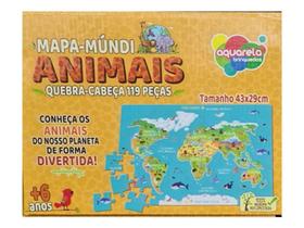 Quebra cabeça mapa mundi animais 119 peças - Aquarela Brinquedos
