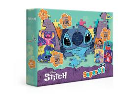 Quebra Cabeça, Memória e Dominó Super Kit Stitch 100 Peças 3237