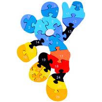 Quebra Cabeça Mickey Colorido Disney Letras e Número Madeira