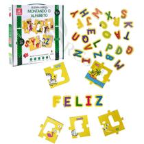 Quebra Cabeça Montando o Alfabeto Brincadeira de Criança 52 Peças em Madeira Didático Pedagógico Escolar